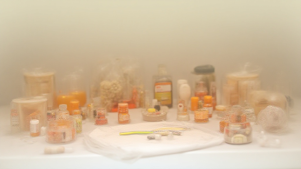 supplement bottles stacked on a kitchen counter next to a notepad and pen for research